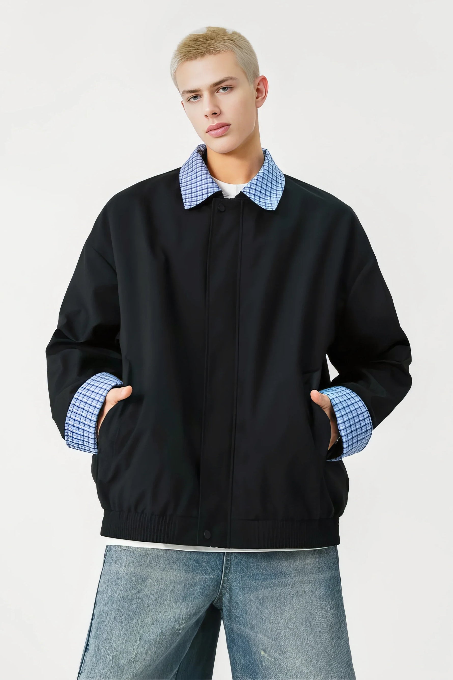 Checked Pattern Work Bomber Jacket