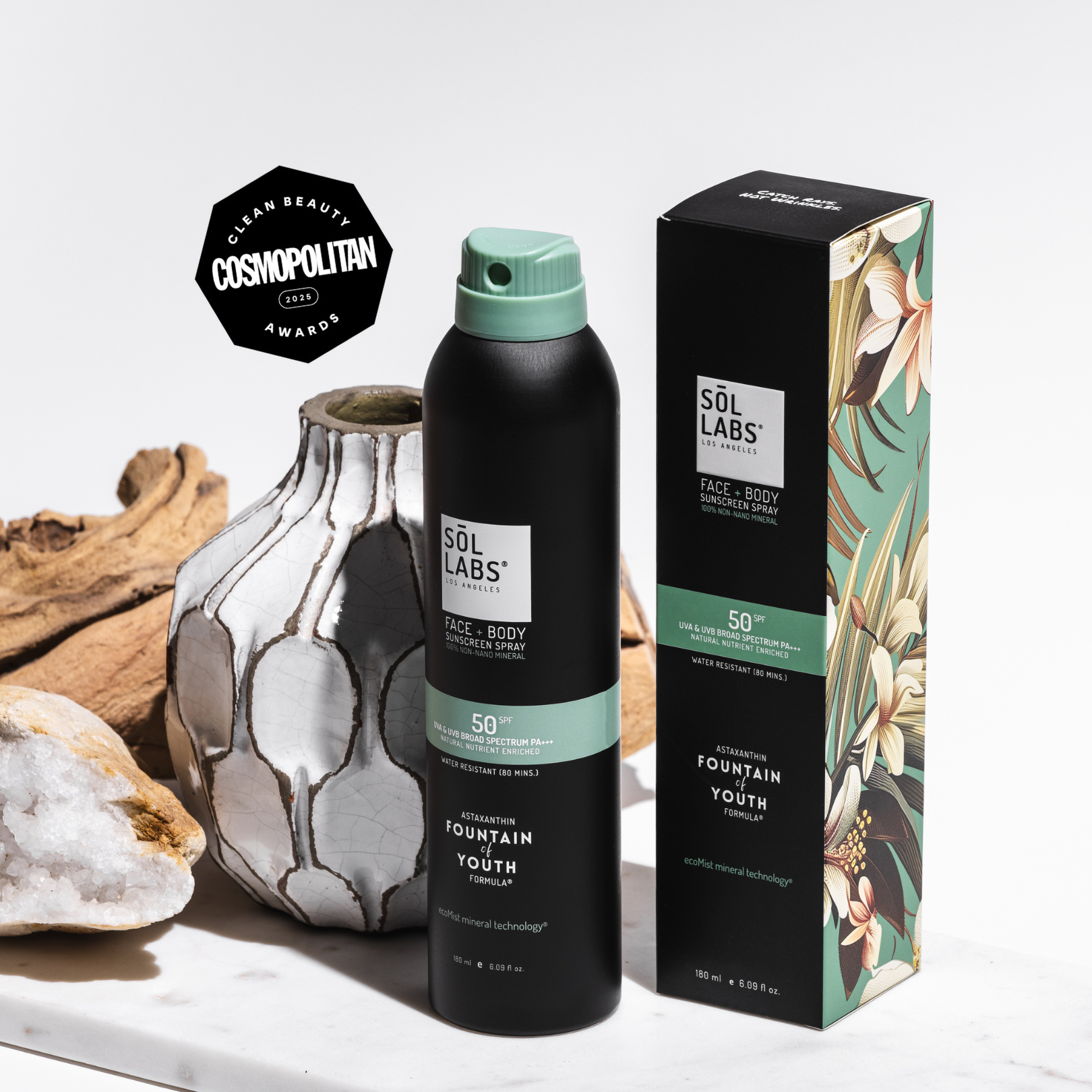 SOL LABS® Natural Mineral SPF 50 Sheer Mist | Broad Spectrum UVA/UVB Protection & Hydrating Formula