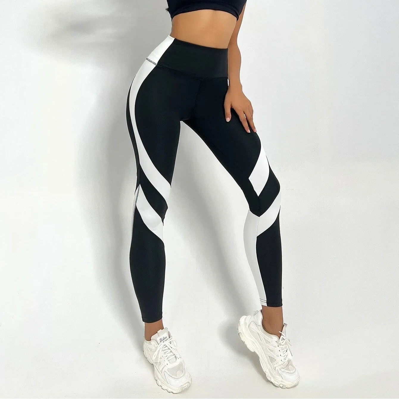 Two-Tone Yoga Leggings Tummy Control Sports Tights