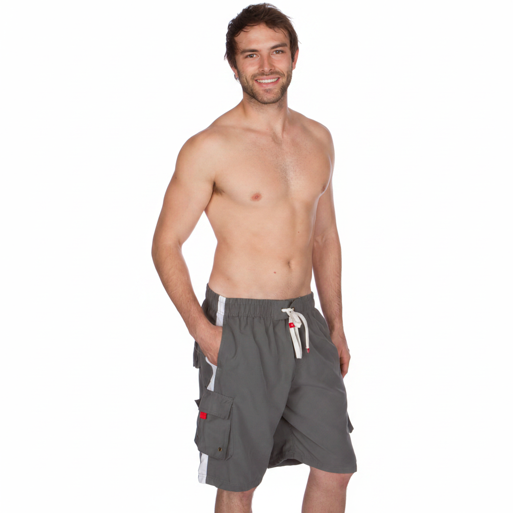 Men's Contrast Striped Solid Color Swim Trunks for Surfing and Skating by Sakkas