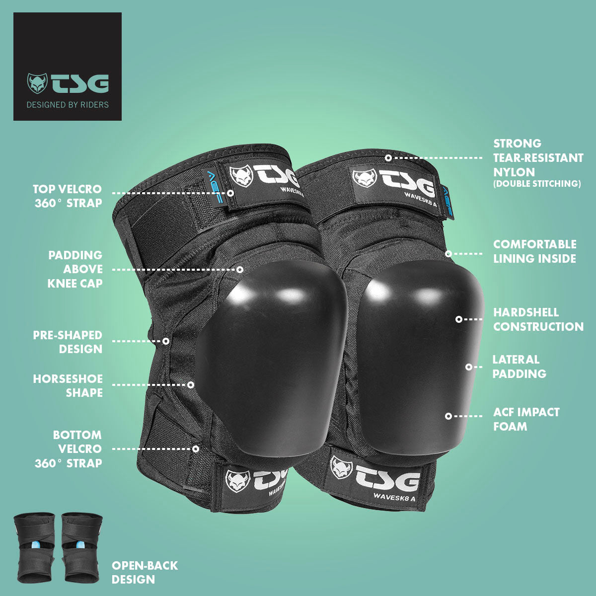 TSG Kneepad Wavesk8 A Black (Skate Knee Pads)