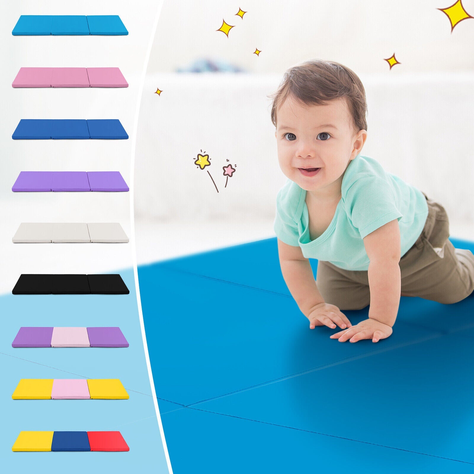 Tri-Fold Gym Mat with Handles and Removable Zippered Cover | 6' x 2'