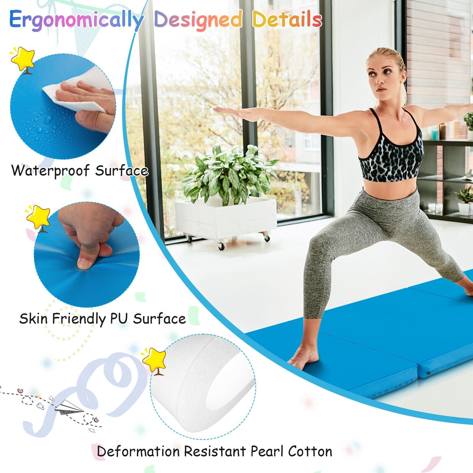 Tri-Fold Gym Mat with Handles and Removable Zippered Cover | 6' x 2'