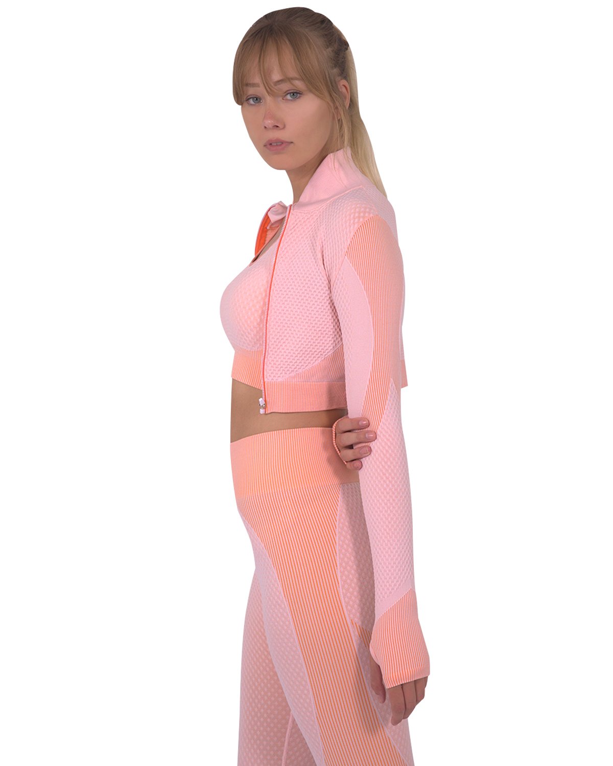 Trois Seamless Jacket, Leggings & Sports Top 3-Piece Set | Pink