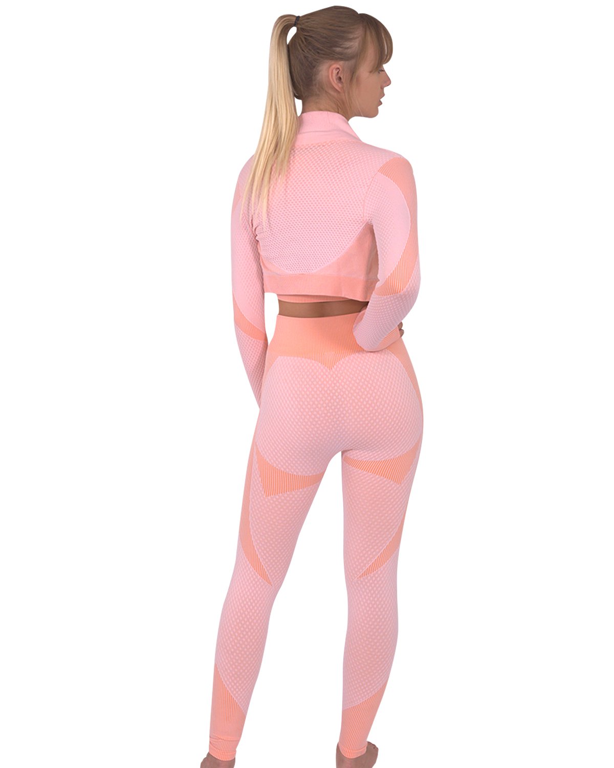 Trois Seamless Jacket, Leggings & Sports Top 3-Piece Set | Pink