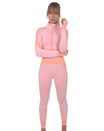 Trois Seamless Jacket, Leggings & Sports Top 3-Piece Set | Pink