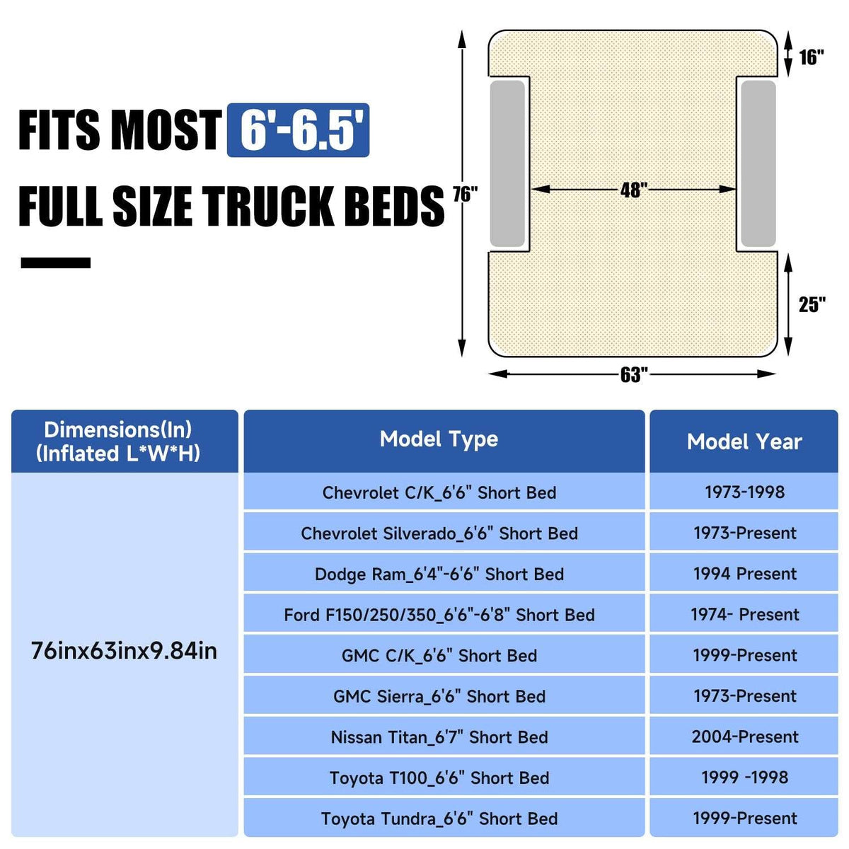 Full Size Truck Bed Air Mattress 5.5/6.5' | Purple