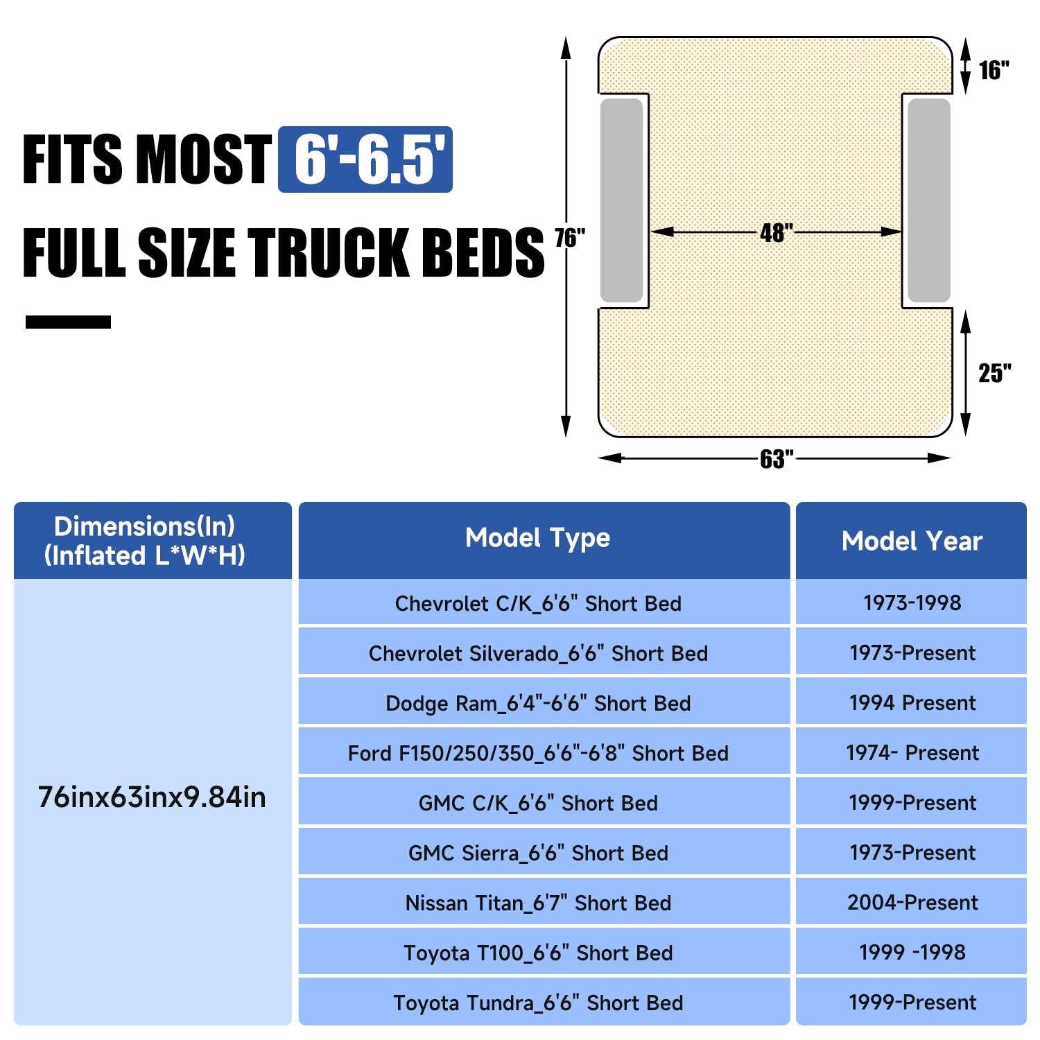 5.5-6.5ft Full Size Truck Bed Air Mattress | Red