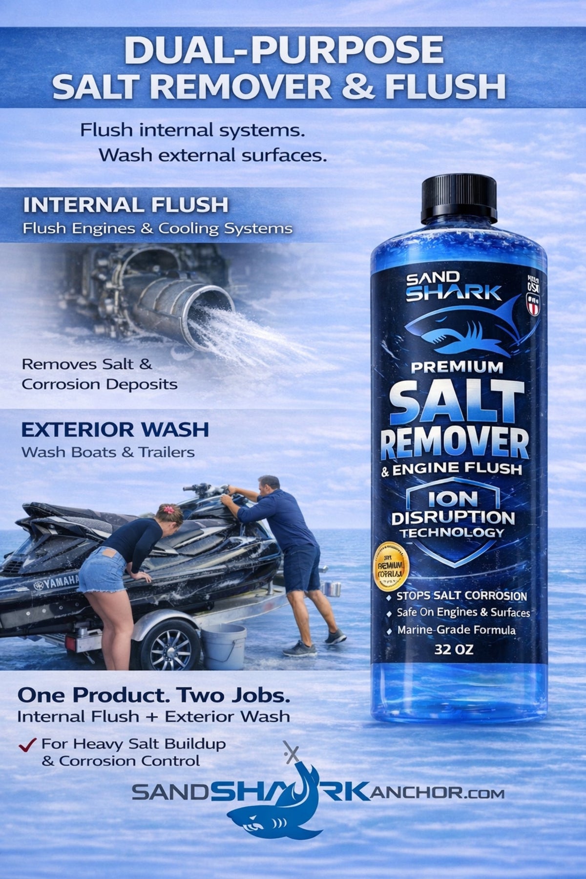 2-in-1 Boat Salt Wash & Engine Flush Boat Cleaner | 32 Oz