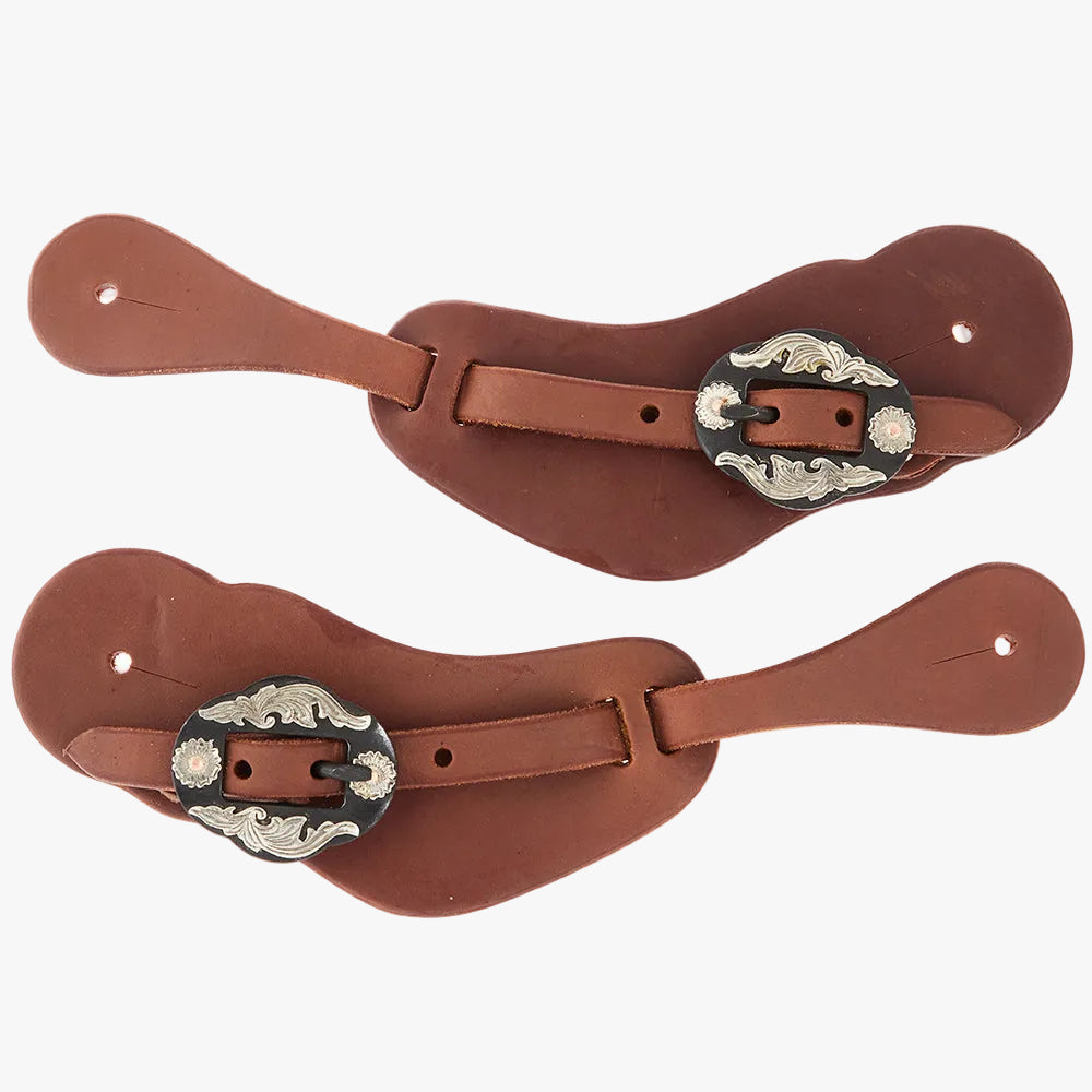 WD-CSSO-18 Mens Heavy Oiled Cowboy Spur Straps With Double Flower Buckles