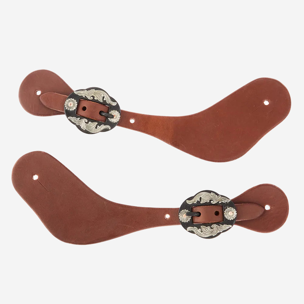 WD-DWSSO-18 Mens Oiled Dove Wing Spur Straps With Double Flower Buckles
