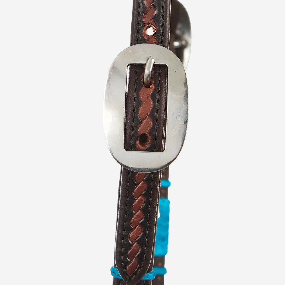 WD-RRSEH-T Turquoise Rawhide Rope Tooled Single Ear Headstall