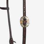 WD-RTSEH-HO-15 Heavy Oiled Rope Tooling Floral Double Buckle Single Ear Headstall