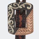 WD-RTSEH-HO-7 Heavy Oiled Rope Tooling Silver Scroll Copper Bar Double Buckle Single Ear Headstall