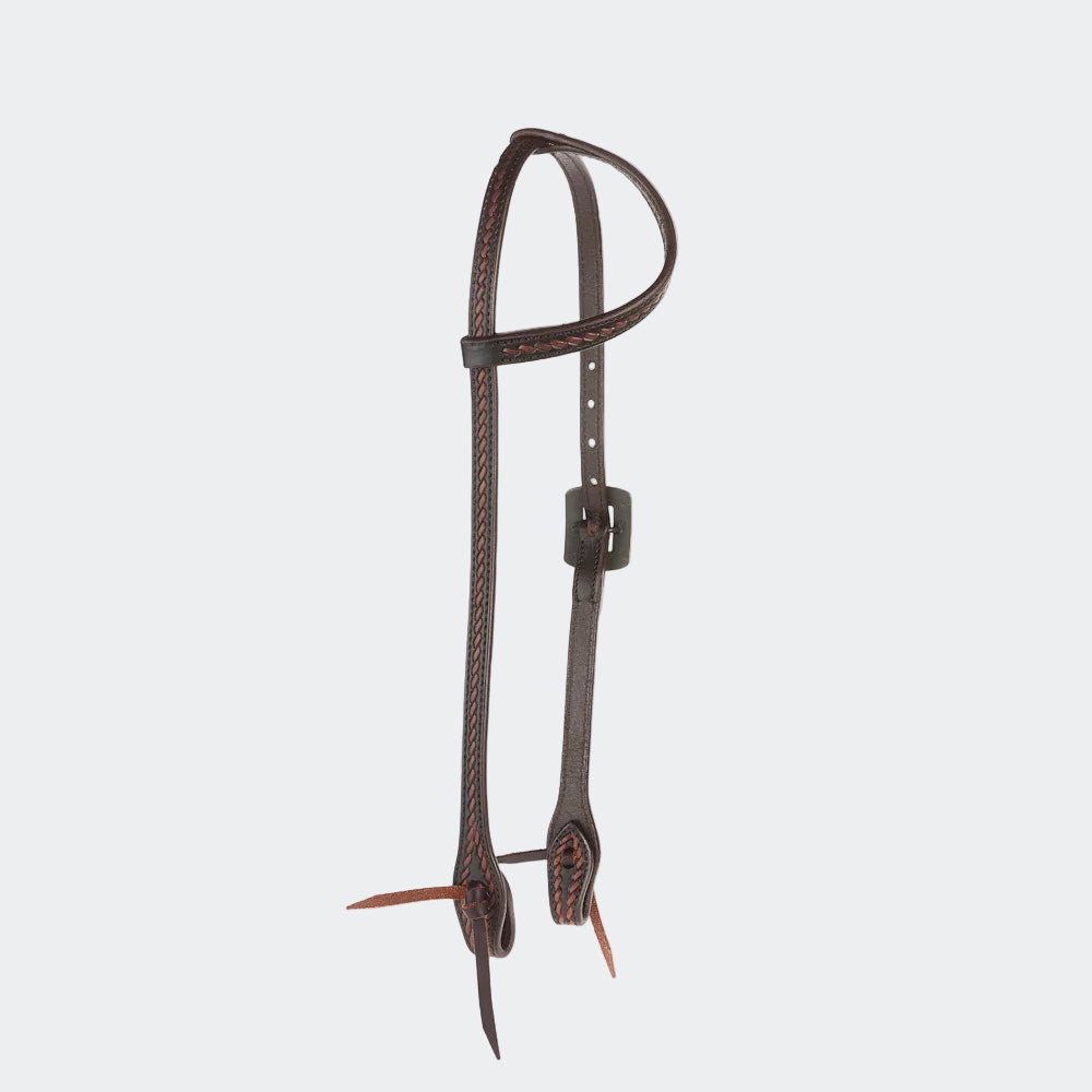WD-RTSEH-HO-7 Heavy Oiled Rope Tooling Silver Scroll Copper Bar Double Buckle Single Ear Headstall