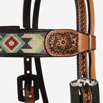 WD-SBH3 Turquoise And Rust Embossed Beadwork Browband Headstall