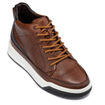 CALTO Y7153 2.6 Inches Taller (Brown) | Leather Ankle Top Sneak-Boot
