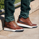 CALTO Y7153 2.6 Inches Taller (Brown) | Leather Ankle Top Sneak-Boot