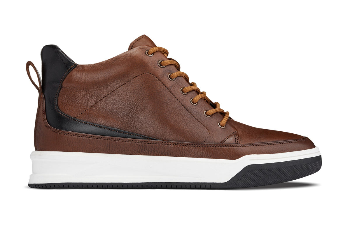 CALTO Y7153 2.6 Inches Taller (Brown) | Leather Ankle Top Sneak-Boot