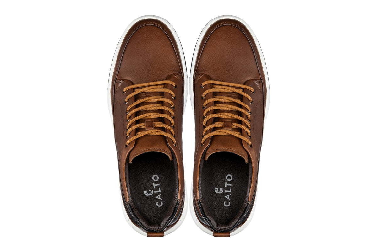 CALTO Y7153 2.6 Inches Taller (Brown) | Leather Ankle Top Sneak-Boot