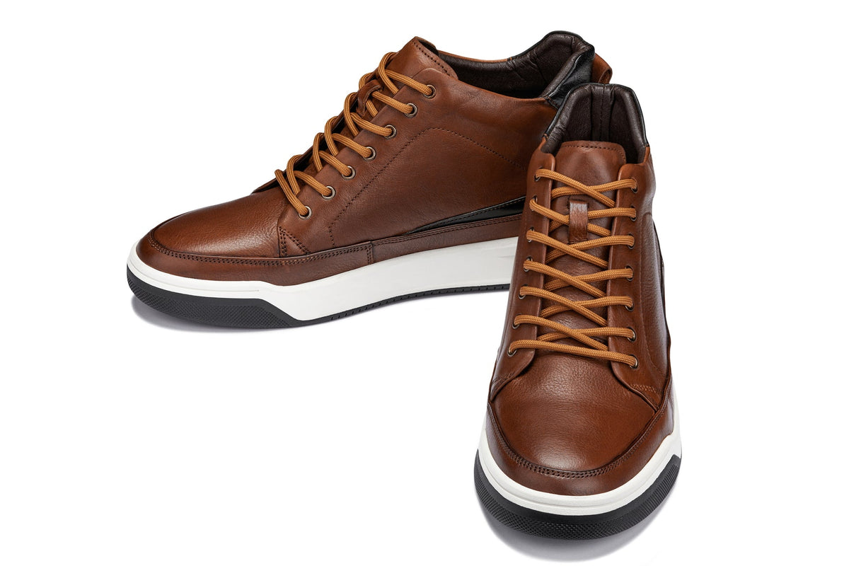 CALTO Y7153 2.6 Inches Taller (Brown) | Leather Ankle Top Sneak-Boot