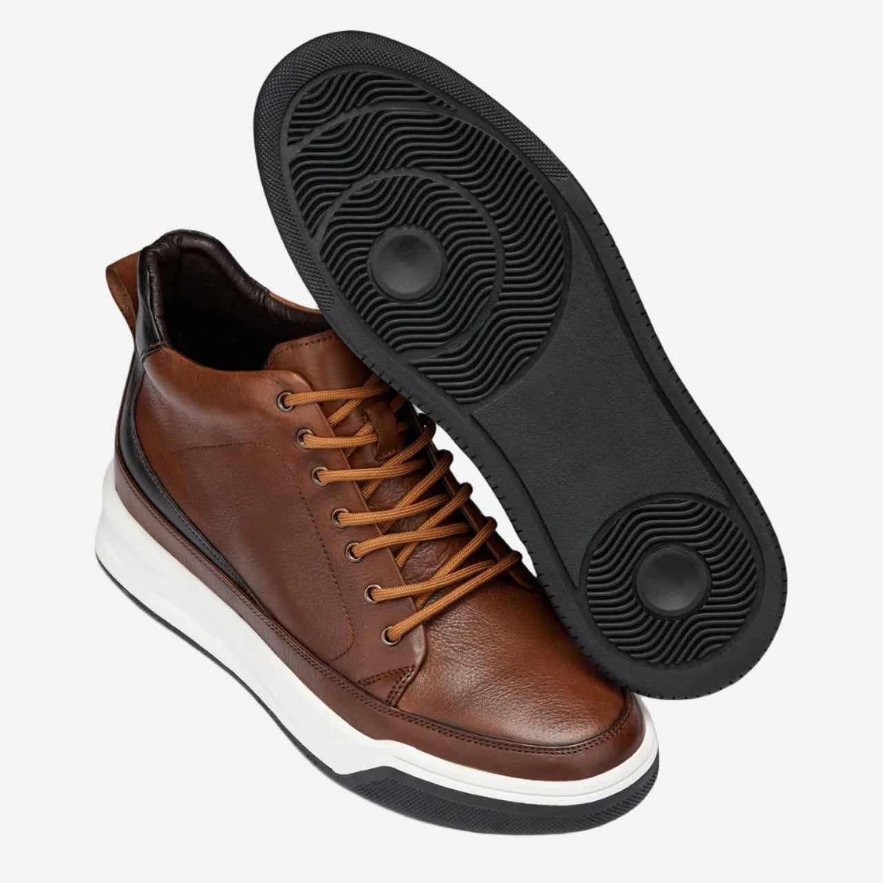 CALTO Y7153 2.6 Inches Taller (Brown) | Leather Ankle Top Sneak-Boot