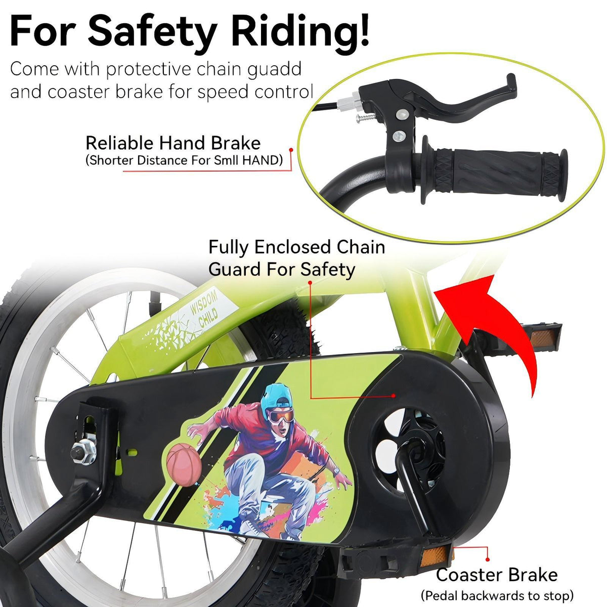 16" Sporty Kids Bike with Training Wheels and Stand Adjustable Saddle | Aged 4-8 Years (Tall Height 41-46")