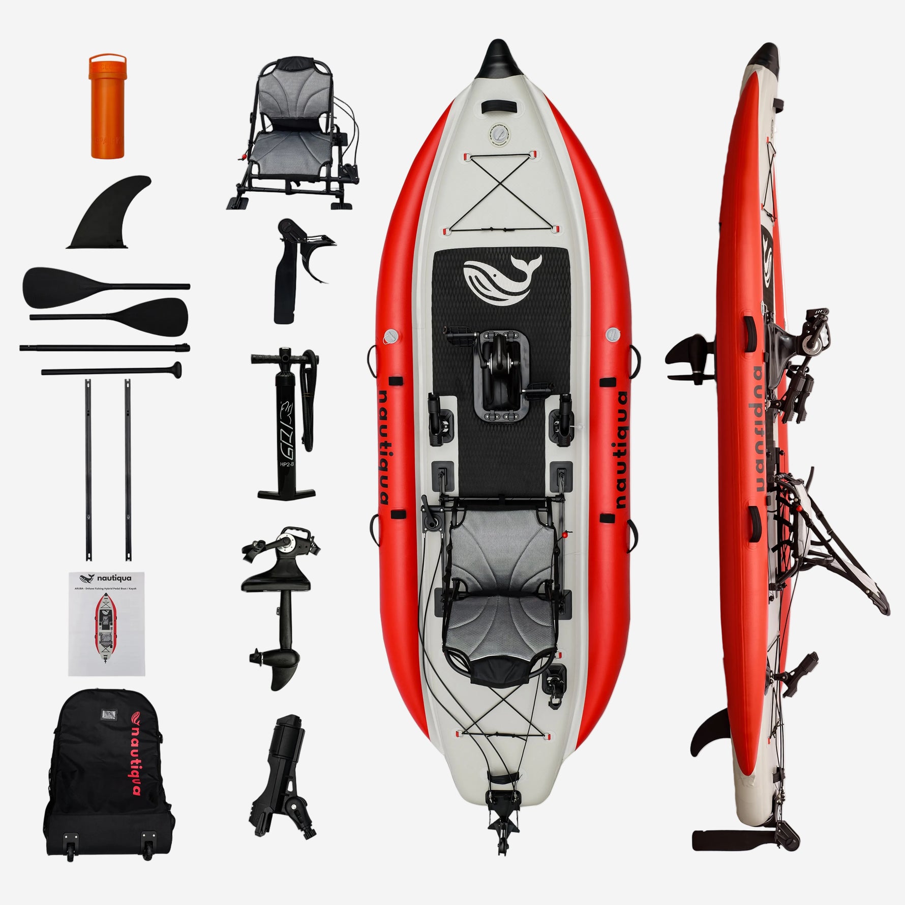 Nautiqua | ARUBA | Deluxe Paddleboard Fishing Pedal Kayak | Red