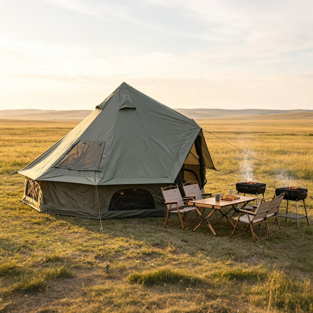Oxford Bell Tent 9.8’/13.1’ with Stove Jack for Family Camping