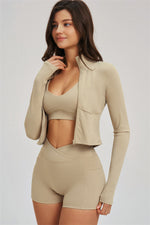 The Sizzle Zip Jacket Sports Bra Shorts | 3-Piece Set