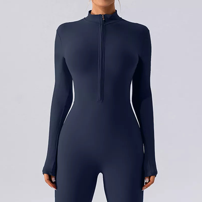 Active Basic Half Zip Mock Neck Jumpsuit