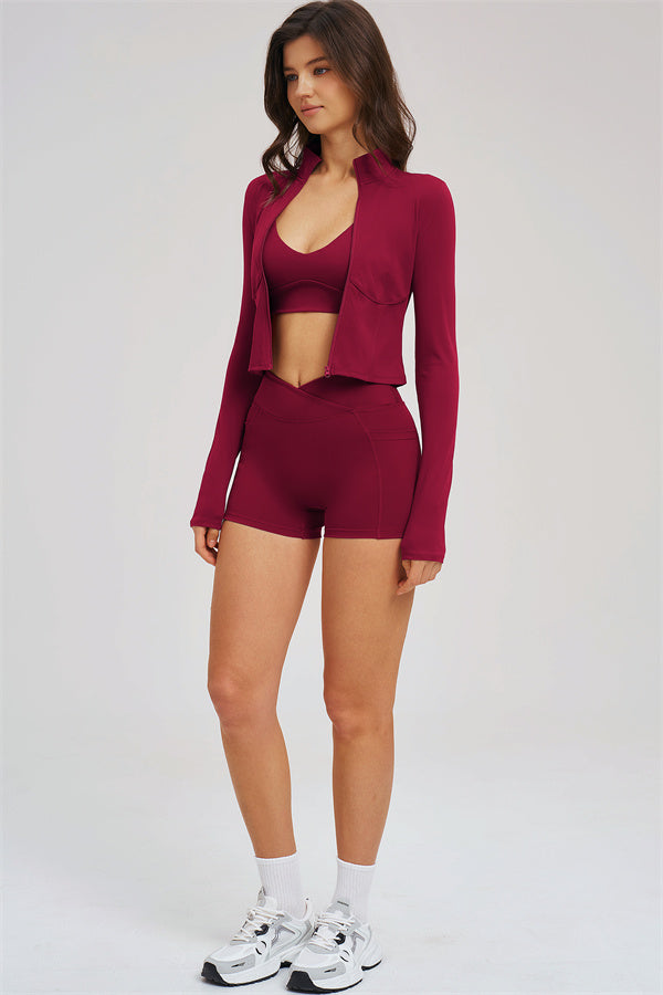 The Sizzle Zip Jacket Sports Bra Shorts | 3-Piece Set
