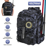 42L/11Gal Fishing Backpack Large Capacity with Rod Holders 16-Pocket WR with Divider Adjustable Padded Straps