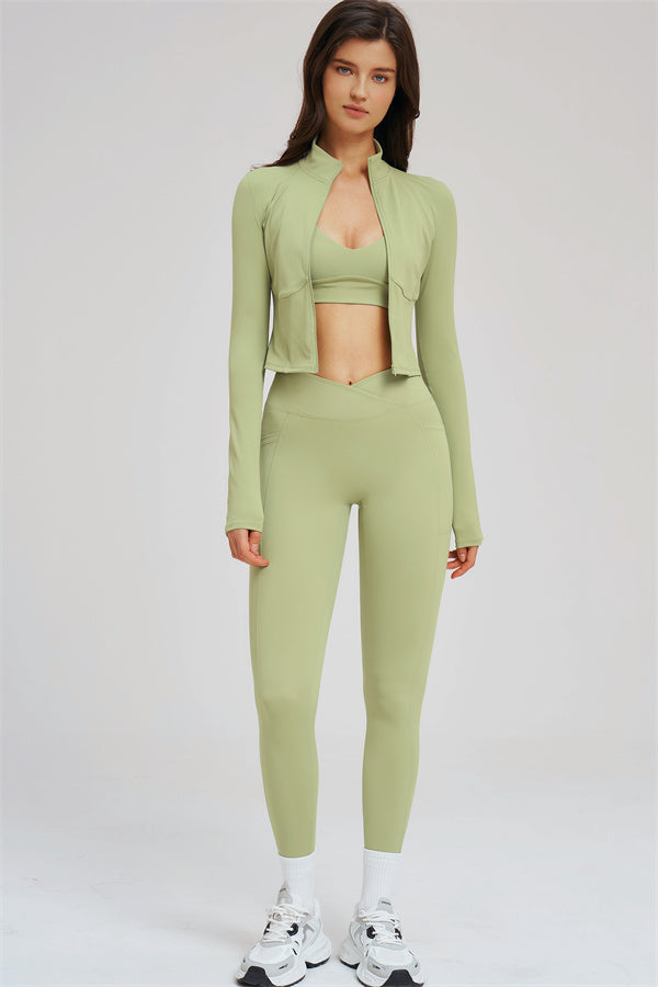 The Sizzle Zip Jacket Sports Bra Leggings | 3-Piece Set