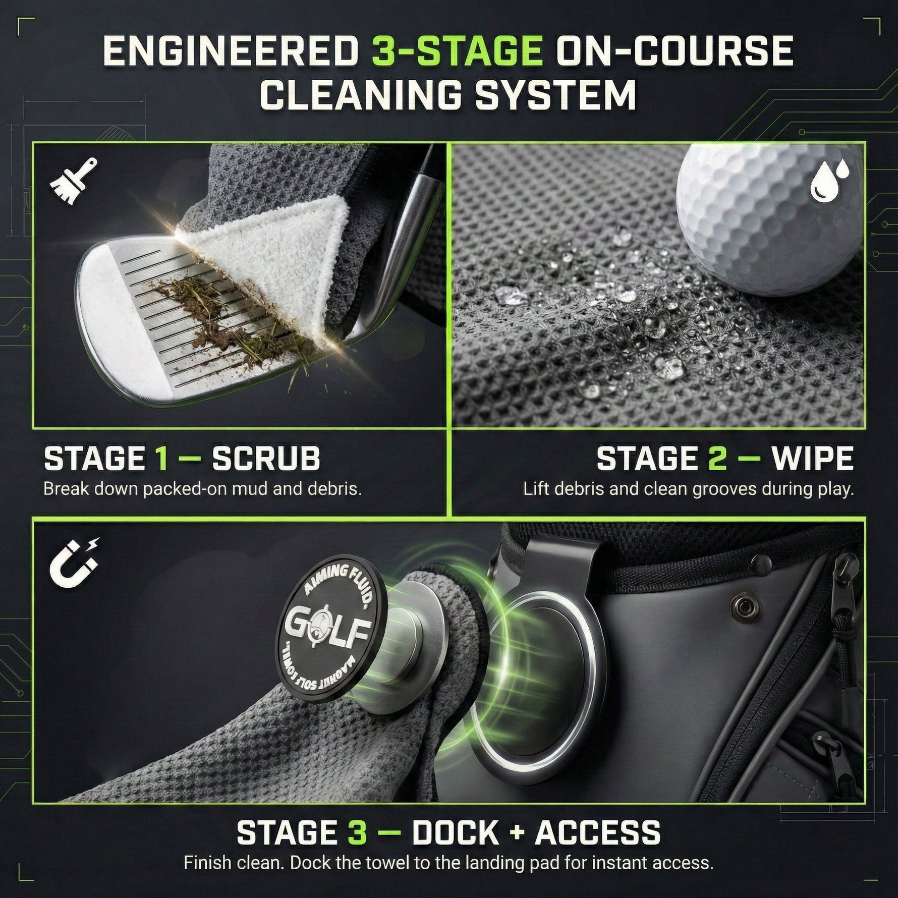 Stubby Magnetic Golf Towel + Landing Pad System