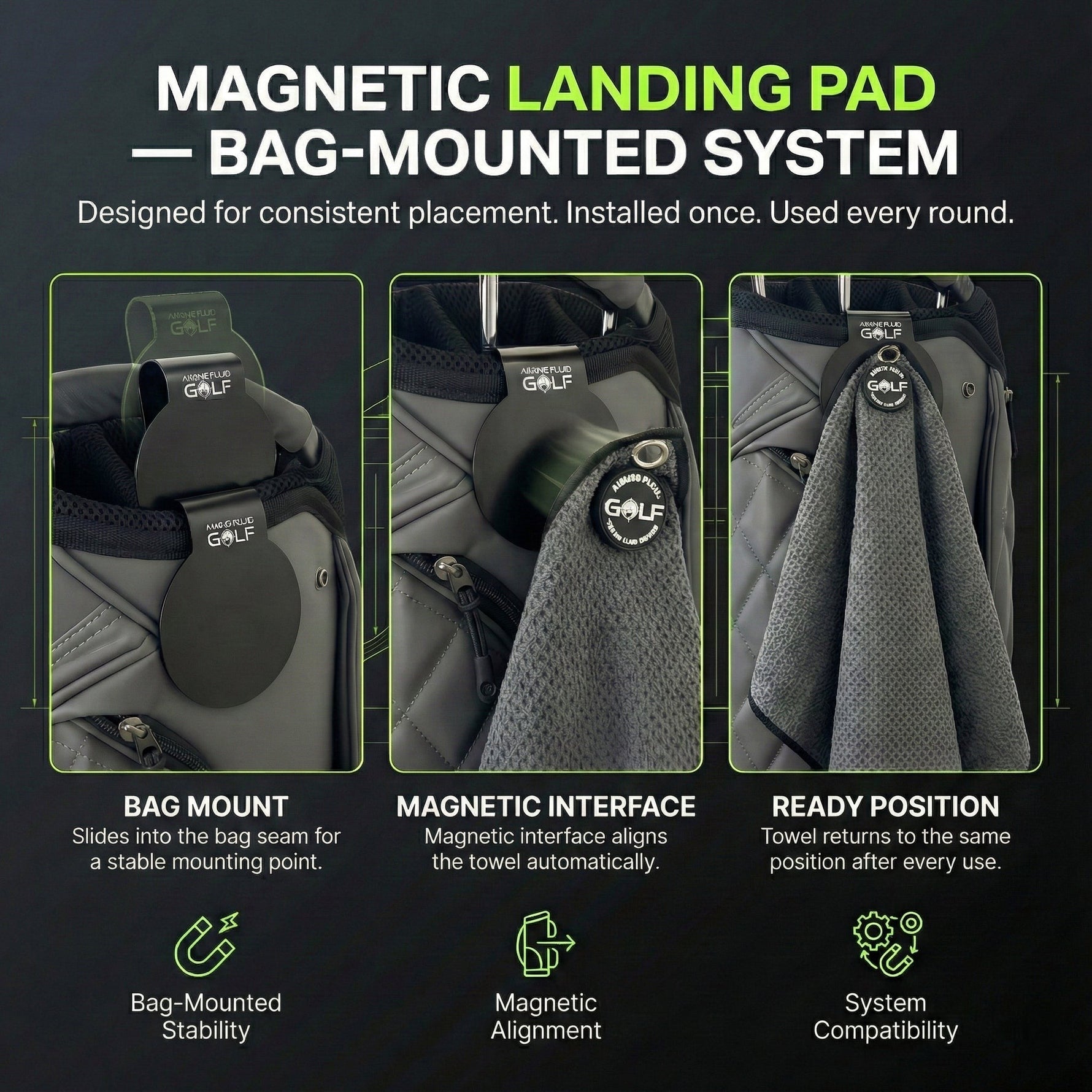 Stubby Magnetic Golf Towel + Landing Pad System