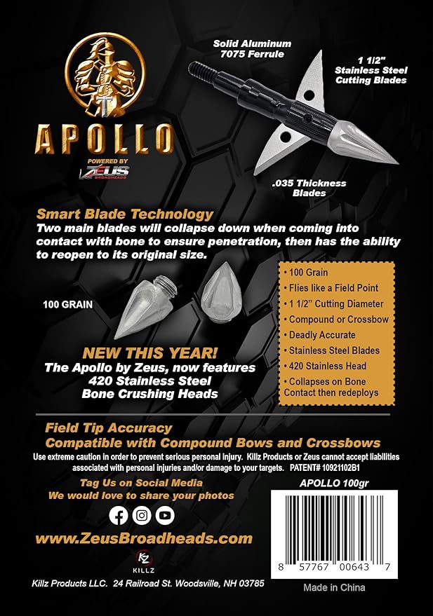 ZEUS APOLLO BROADHEADS 100GR OR 125GR | 3-PACK