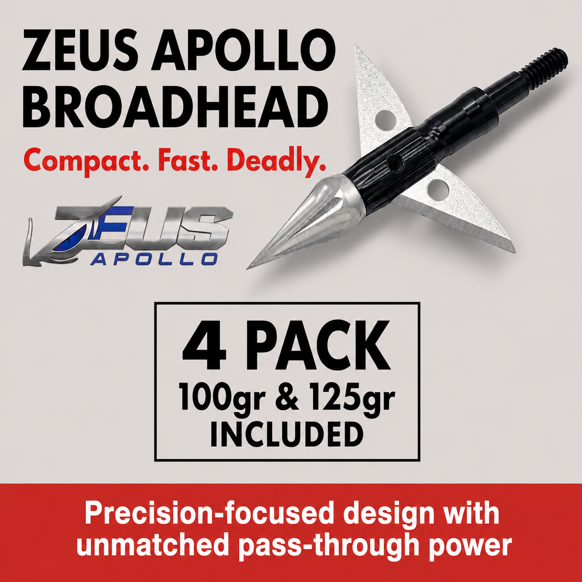ZEUS APOLLO BROADHEADS (4-PACK) | COMES WITH BOTH 100/125 GR TIPS