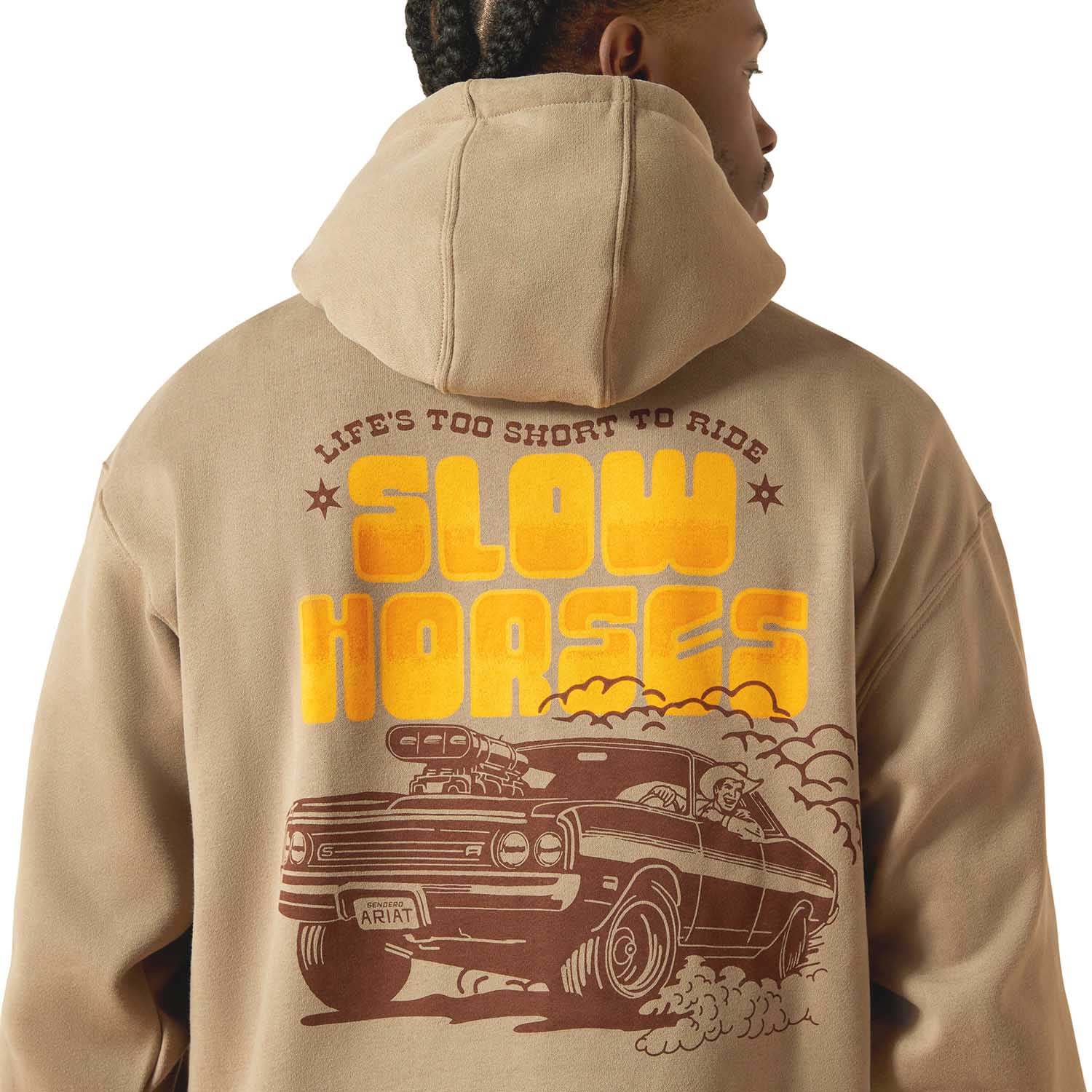 Ariat Mens Sendero "Slow Horses" Graphic Hoodie | Relaxed Fit Brushed Fleece Pullover