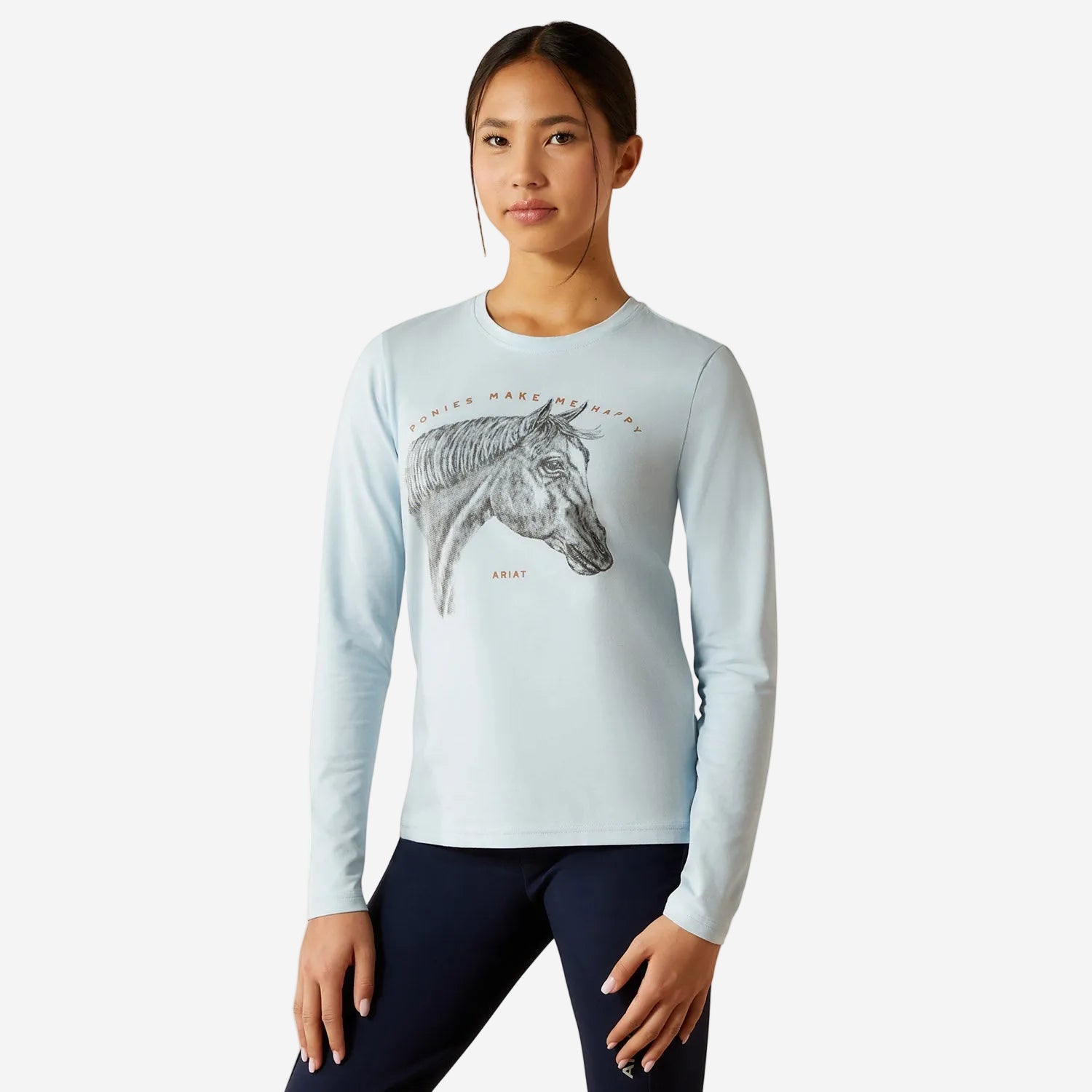 Ariat Youth Happy Long Sleeve Shirt | Organic Cotton Kids Equestrian Tee for Horse Lovers