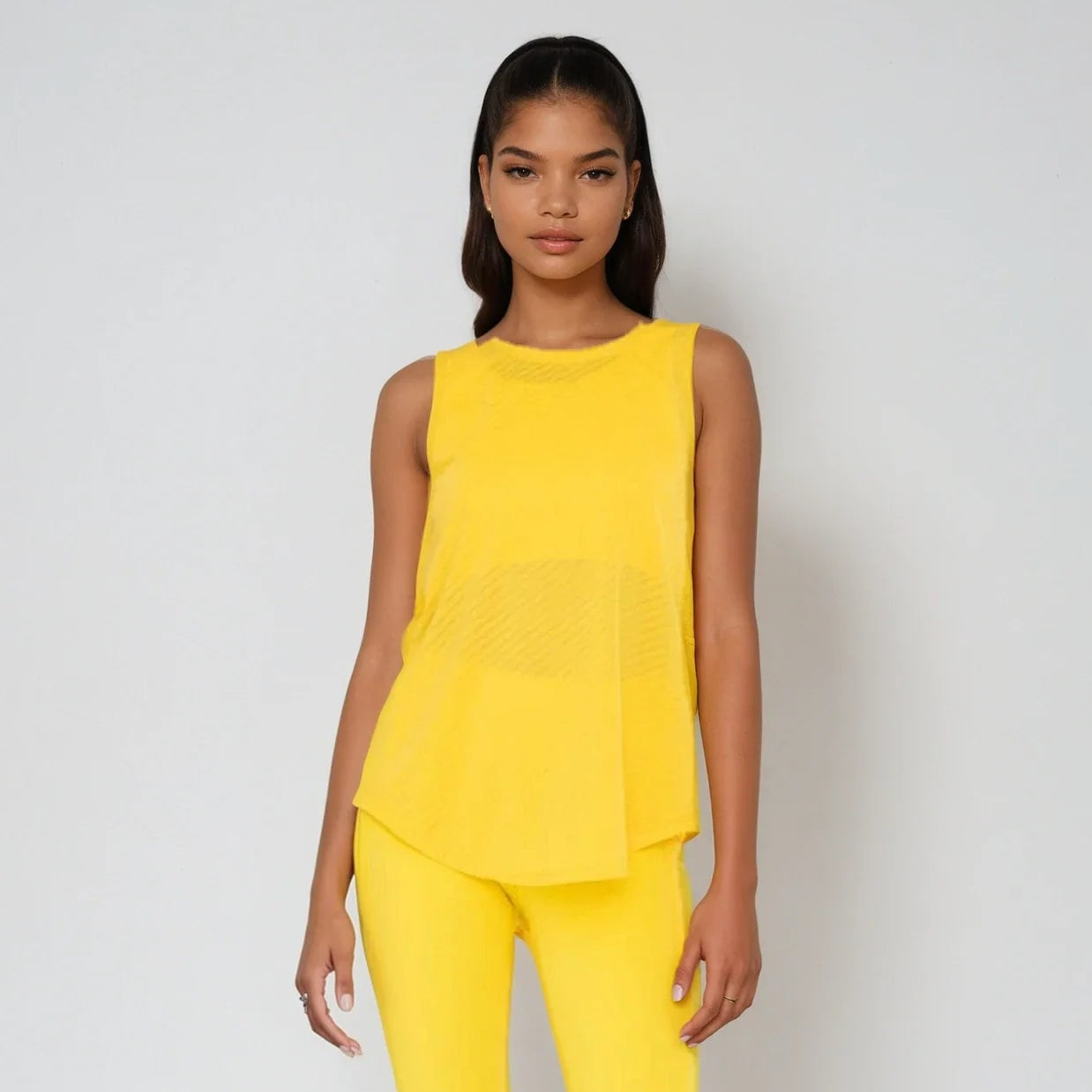 Sheer Striped Mesh Active Tank with Cut-Out Back Blue