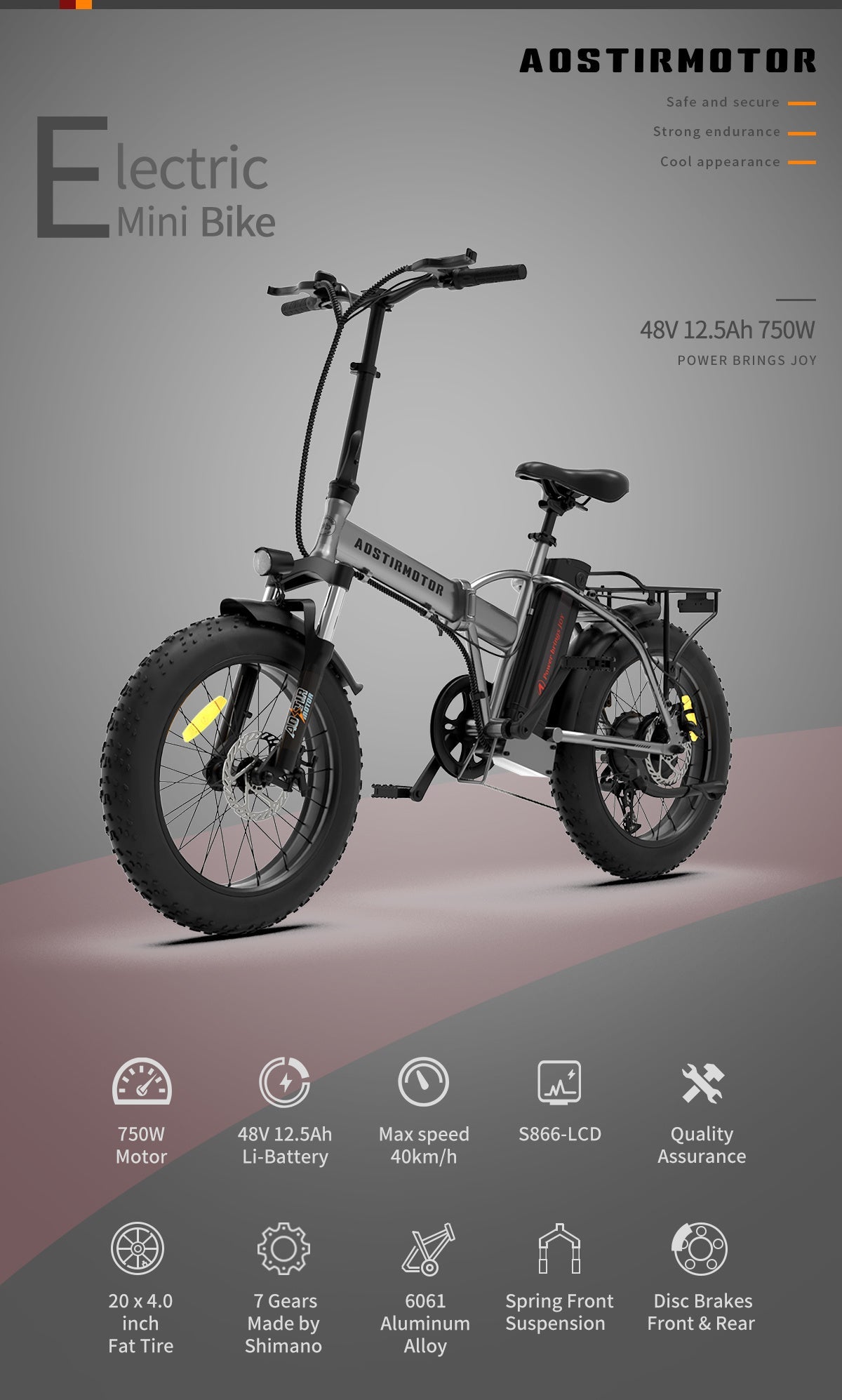 20x4.0" Foldable Fat Tire Electric Bike 48V 12.5AH Extended Range Dual Disc Brakes with Fenders