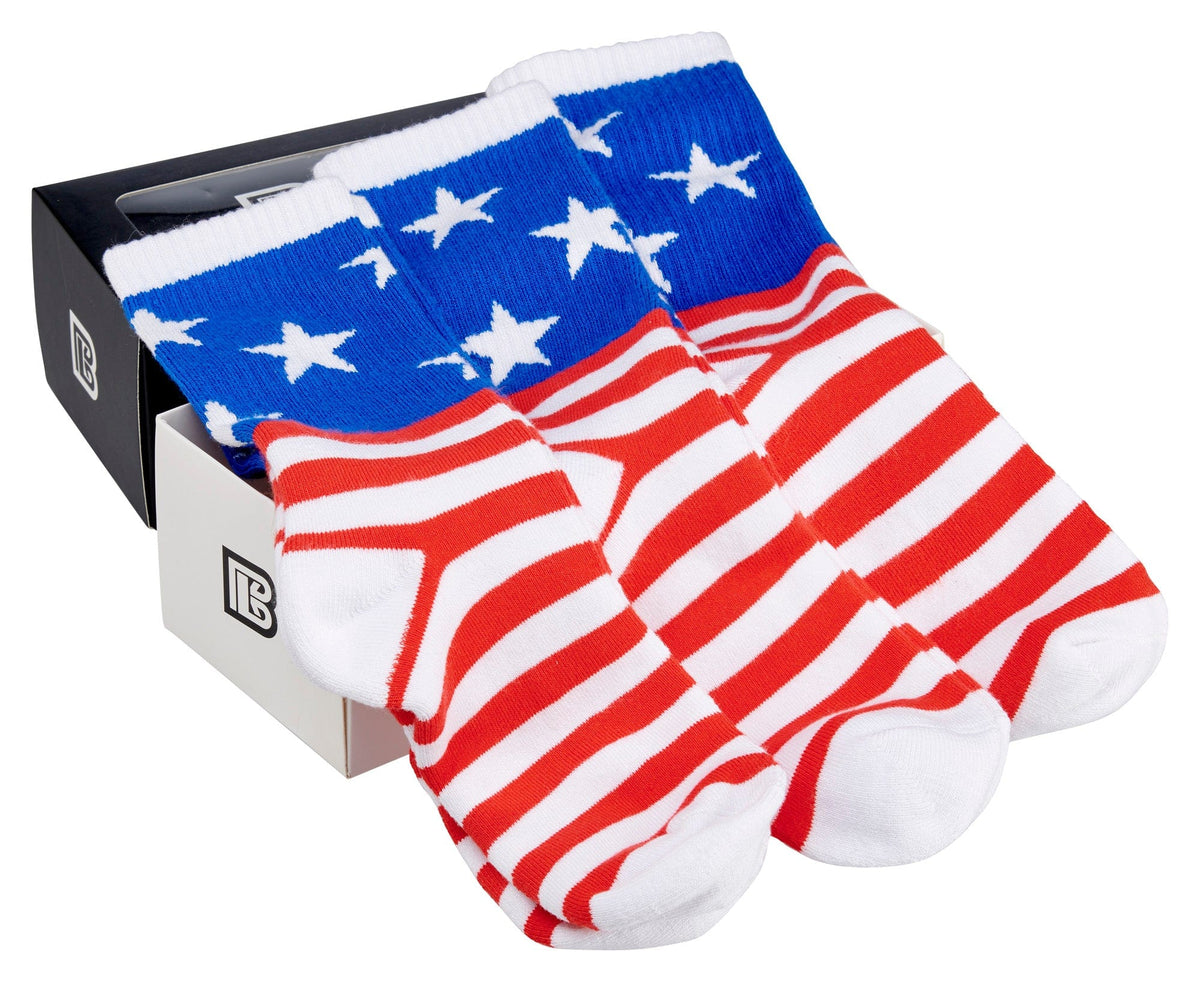Premium Bamboo Rayon Crew Red White and Blue Flag Socks | Gift Box 3 Pair