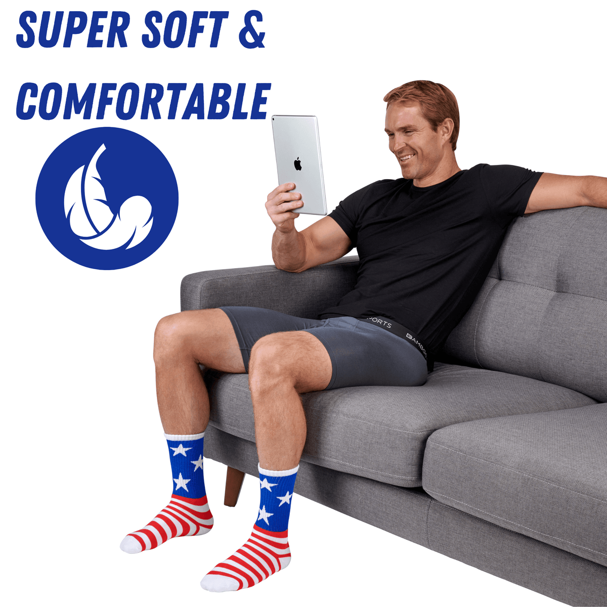 Premium Bamboo Rayon Crew Red White and Blue Flag Socks | Gift Box 3 Pair