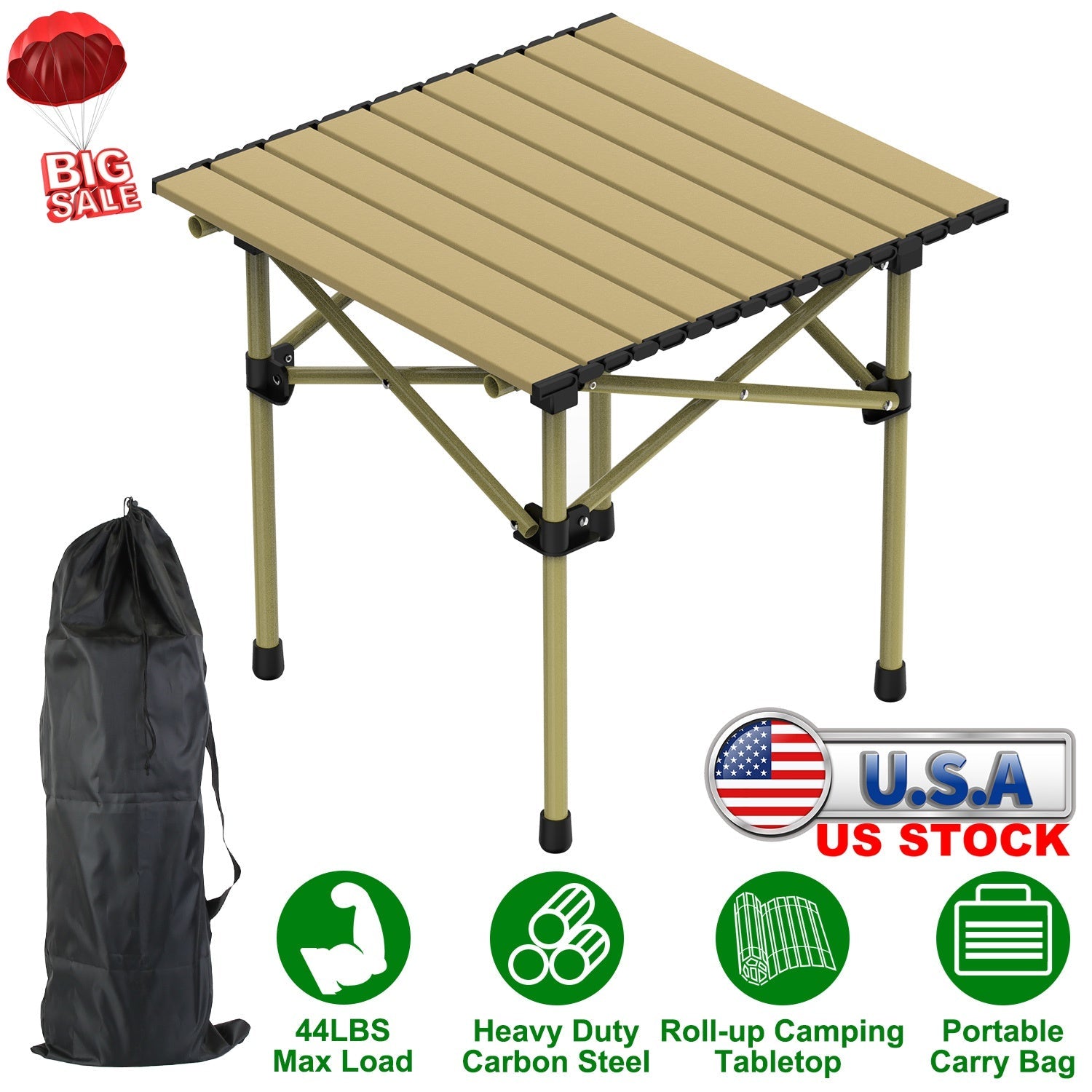 Folding Camping Carbon Steel Roll-Up Picnic & BBQ Table with Carry Bag