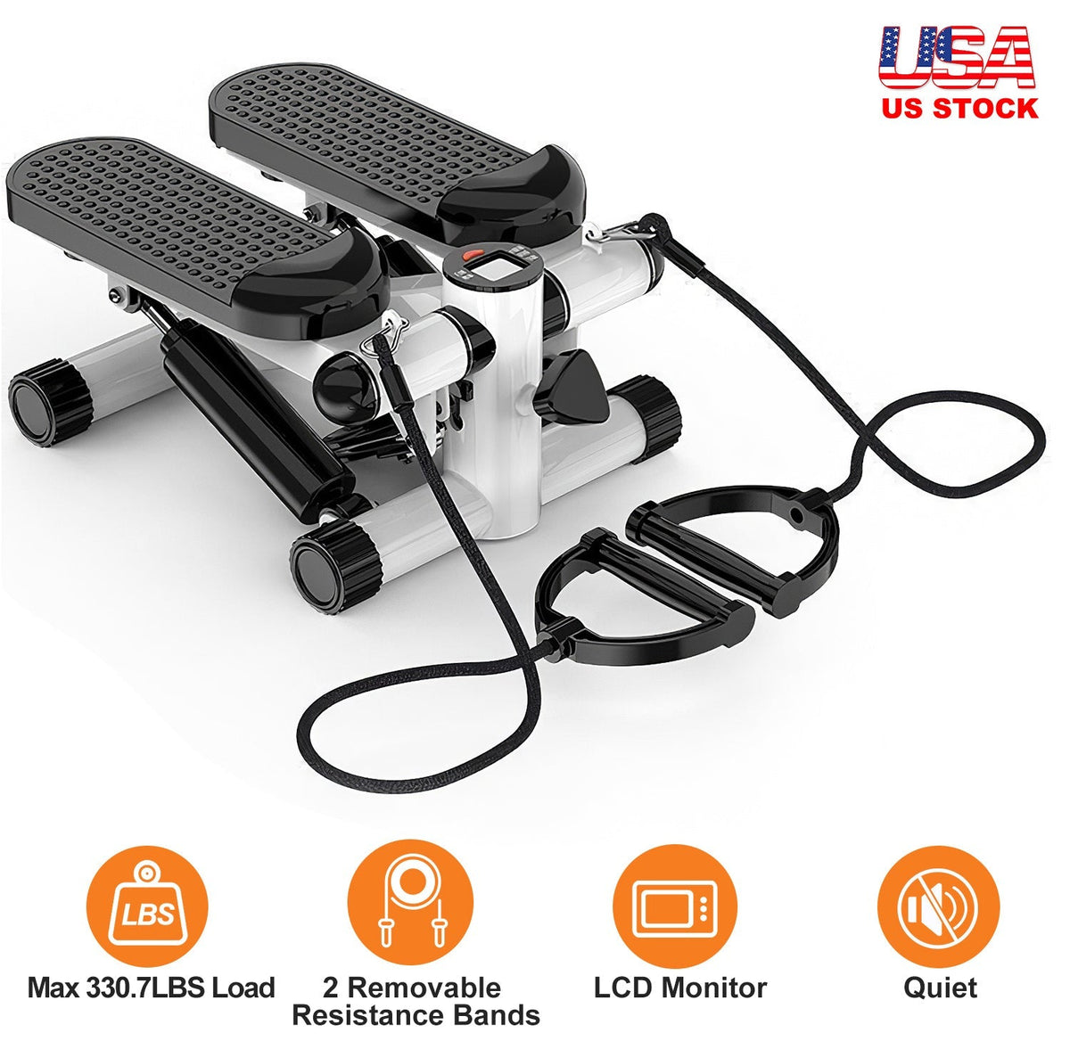 Mini Fitness Stepper with 2 Resistance Bands LCD Monitor | Max 330 LBS