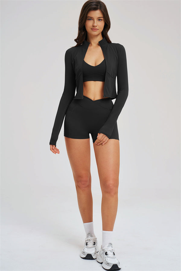 The Sizzle Zip Jacket Sports Bra Shorts | 3-Piece Set