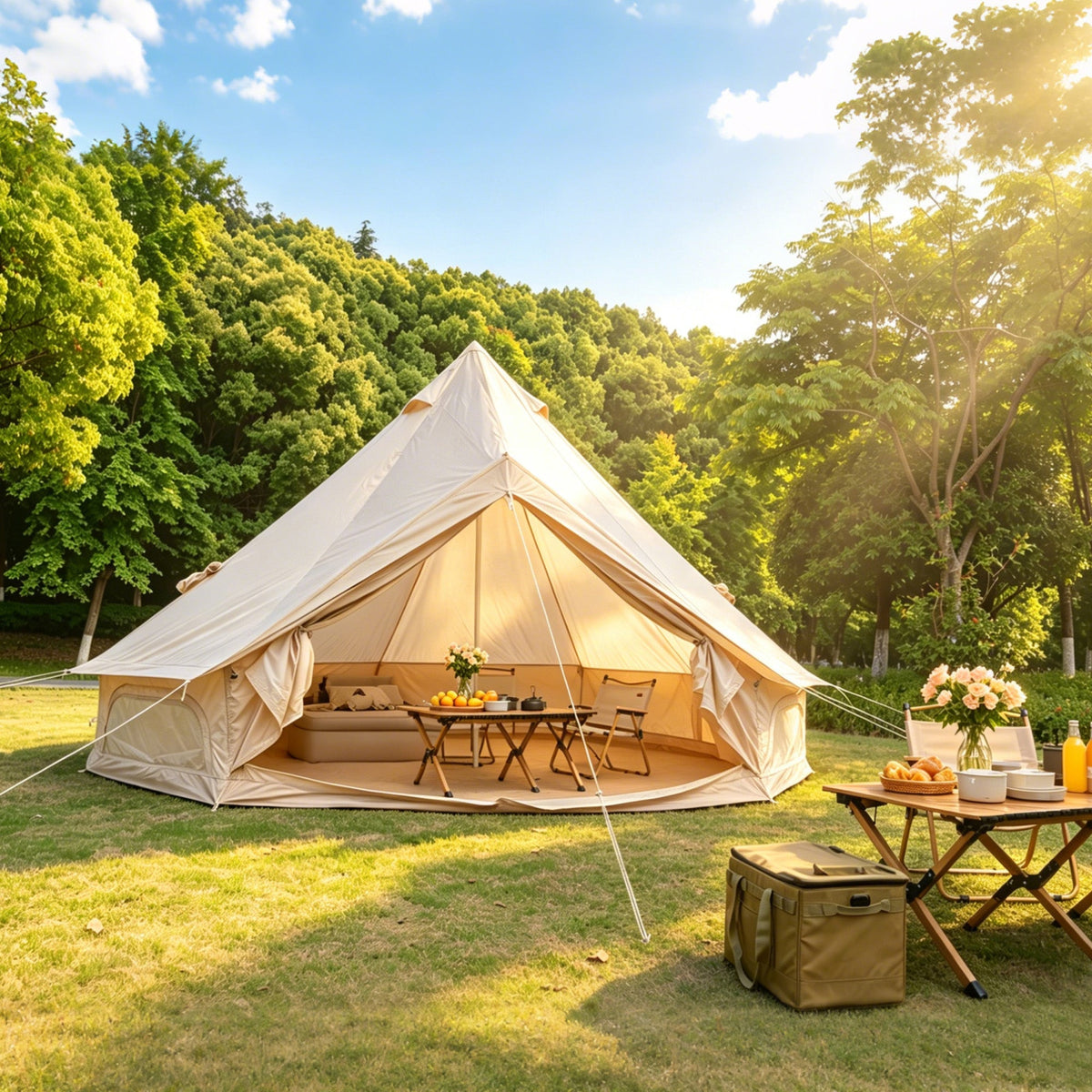Oxford Bell Tent 9.8’/13.1’ with Stove Jack for Family Camping