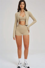 The Sizzle Zip Jacket Sports Bra Shorts | 3-Piece Set