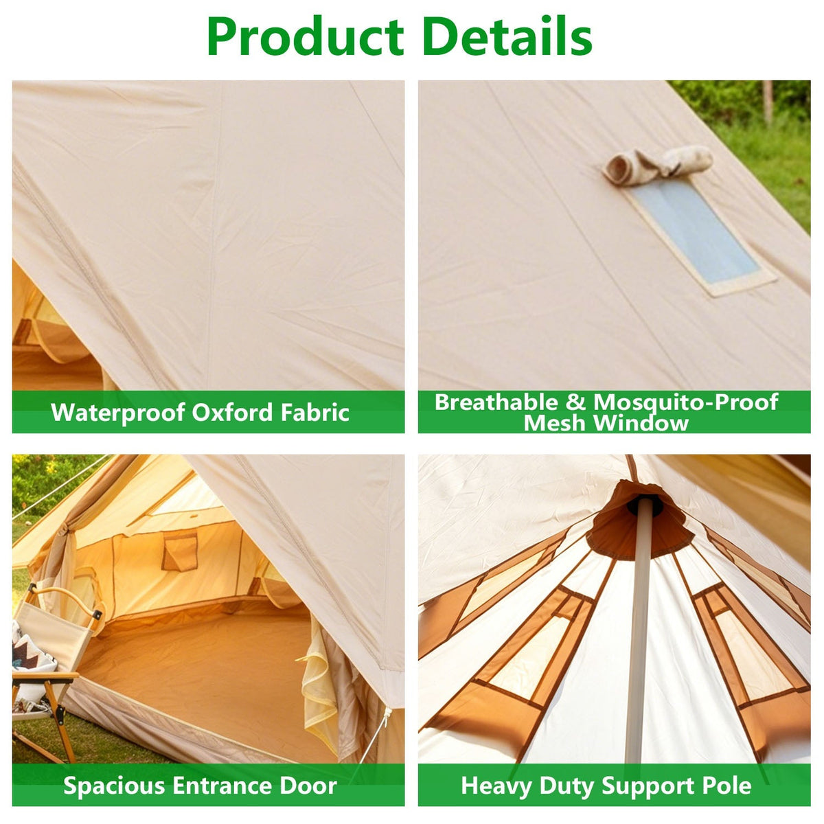 Oxford Bell Tent 9.8’/13.1’ with Stove Jack for Family Camping